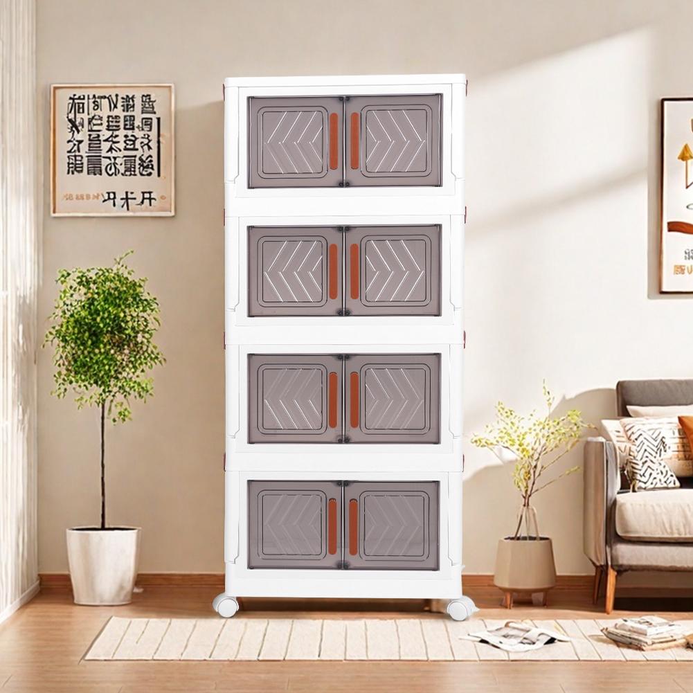 4-ярусные пластиковые контейнеры для хранения с дверцами и колесиками, большой вместимости, складные, для организации, складной шкаф для хранения для дома