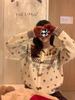 Women's Autumn/Winter Sweater: Heart Floral Print, Horn Buttons, Loose Fit, Slimming, Versatile Outerwear