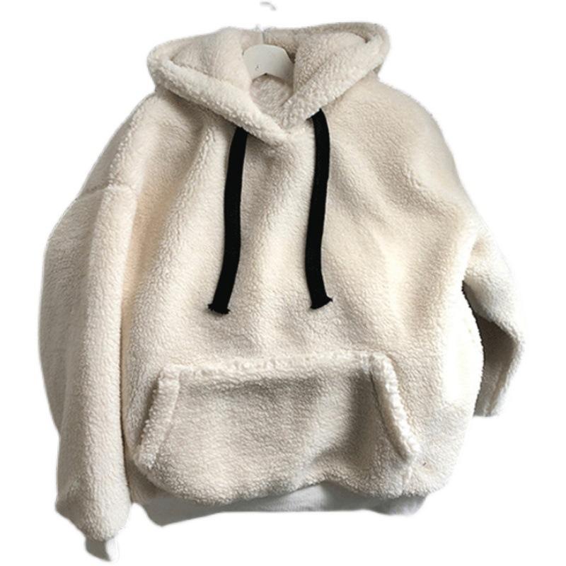 Женское осенне-зимнее трендовое худи из овечьей шерсти с капюшоном и плюшевой толстой свободной курткой