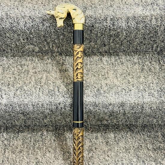 91.44 Cm Classic Equestrian Style Brass Horse Head Wooden Walking Stick
