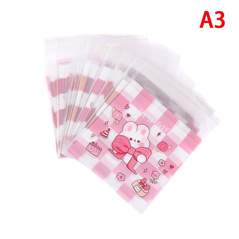 100Pcs Rabbit Bear Candy Bag Cartoon Transparent Plastic Self-adhesive Bag Cookie Wedding Birthday Party Decor DIY Gift Pouch