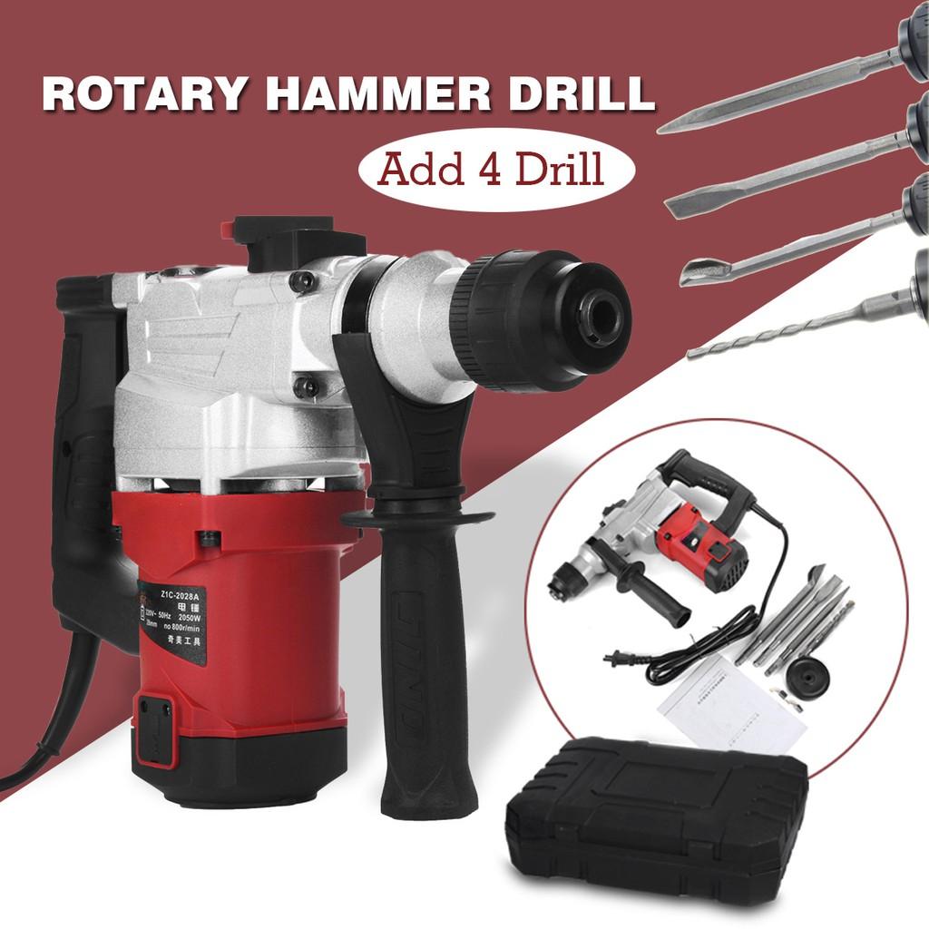 220V Electric Demolition Jack Hammer Rotary Jackhammer Electric Concrete Drill + 4 Chisels 5200BPM 1850W