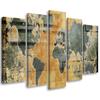 Five Piece Picture Canvas Print Retro World Map