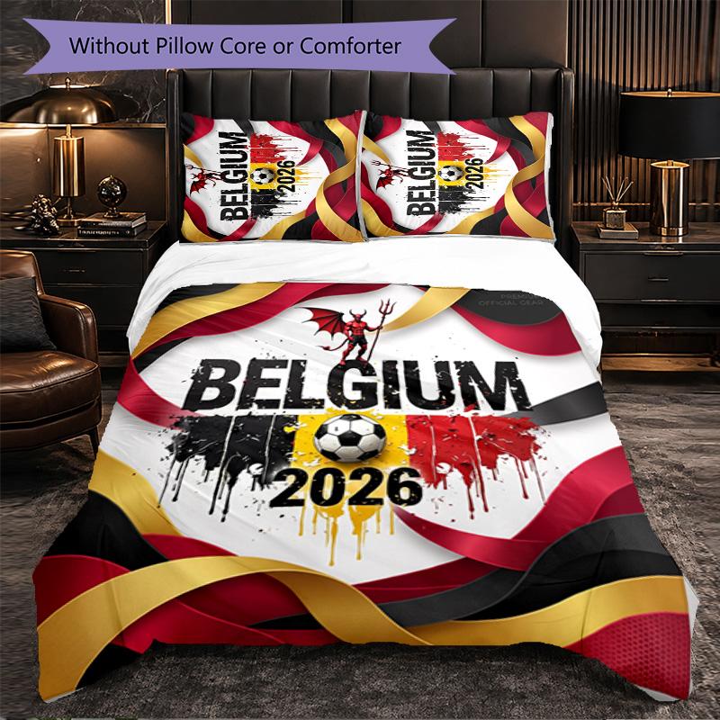 Belgium Football Pattern 3 Pieces Bedding Set Soft Microfiber Duvet Cover with Pillow Cases for Bedroom