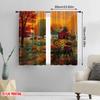 Набор из 2 плотных печатных занавесок на День Святого Патрика Красный амбар Тыквенная тележка Оранжевая осенняя ткань Без электричества Праздничный Изготовлен из полиэстера