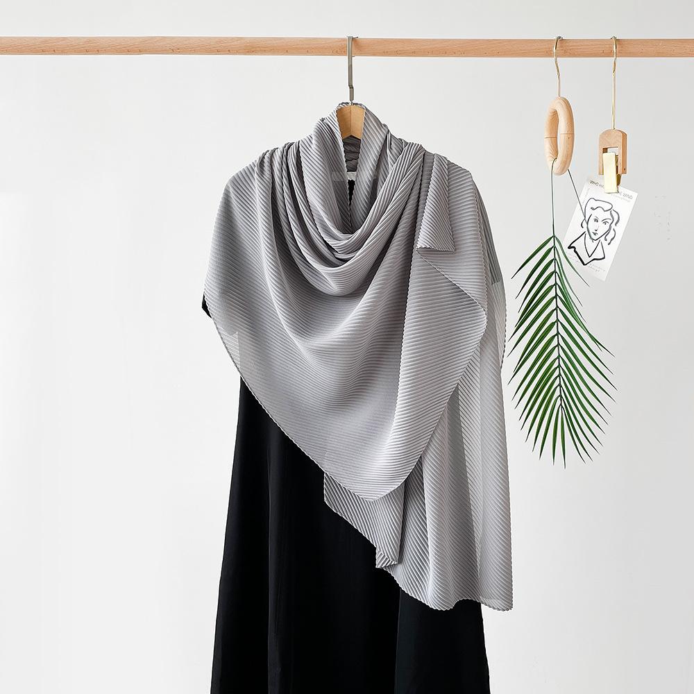 Длинный плиссированный шелковый шарф из искусственного шелка, большой квадратный шарф, однотонный, имитация хлопка и льна, шарф-обертка, платок на голову