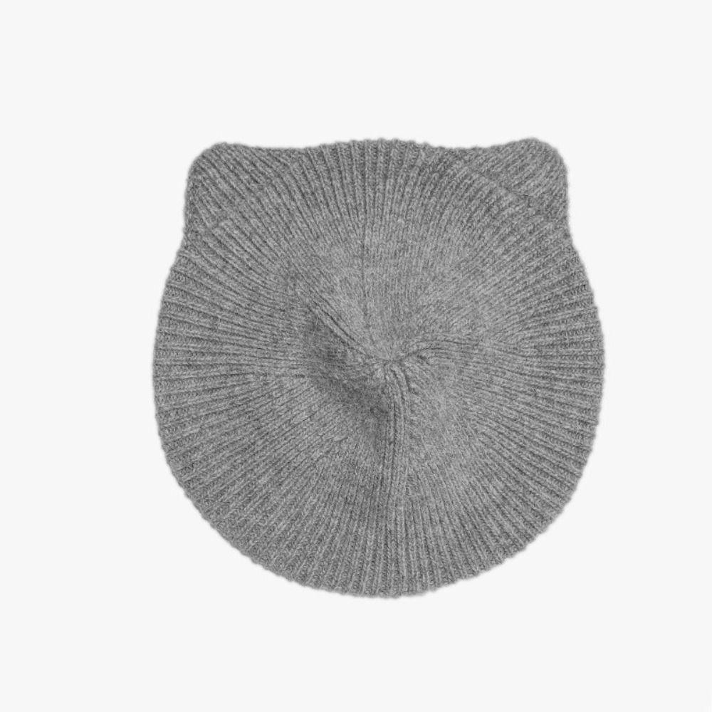 New Cat Ears Beanie Cap Solid Color Warm Beret Hat Knitted Crochet Bonnet