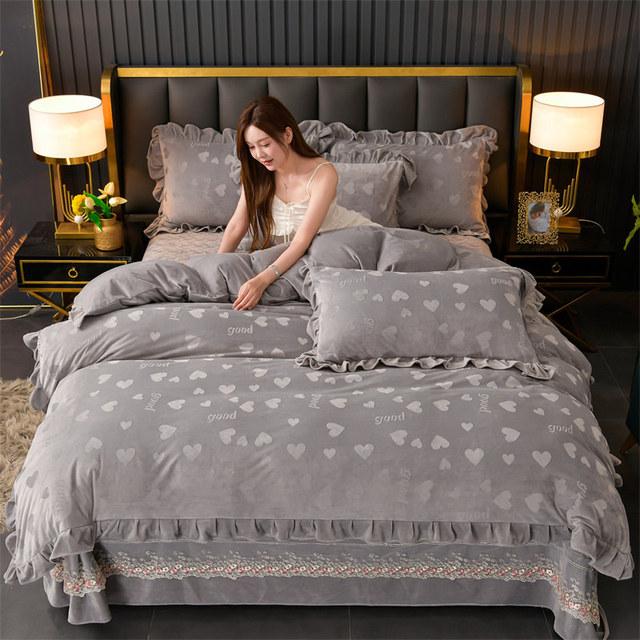 Тисненый бархатный стеганый кружевной комплект постельного белья King пододеяльник 220x240 комплект двуспального постельного белья с узором в виде сердца 4 шт. Queen 2 подушки Shams