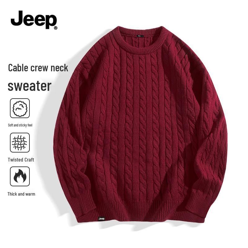 JEEP Men's Round Neck Cable Knit Sweater