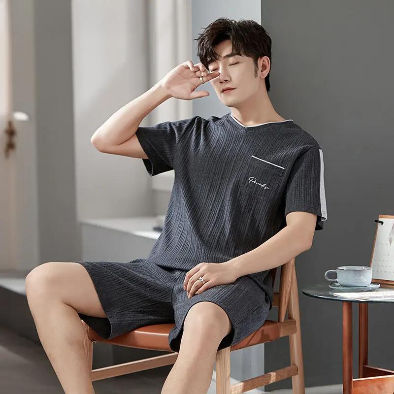 Мужская модальная классная пижама комплект летняя с коротким рукавом клетчатые шорты хлопок домашняя одежда пижама для джентльмена одежда для сна