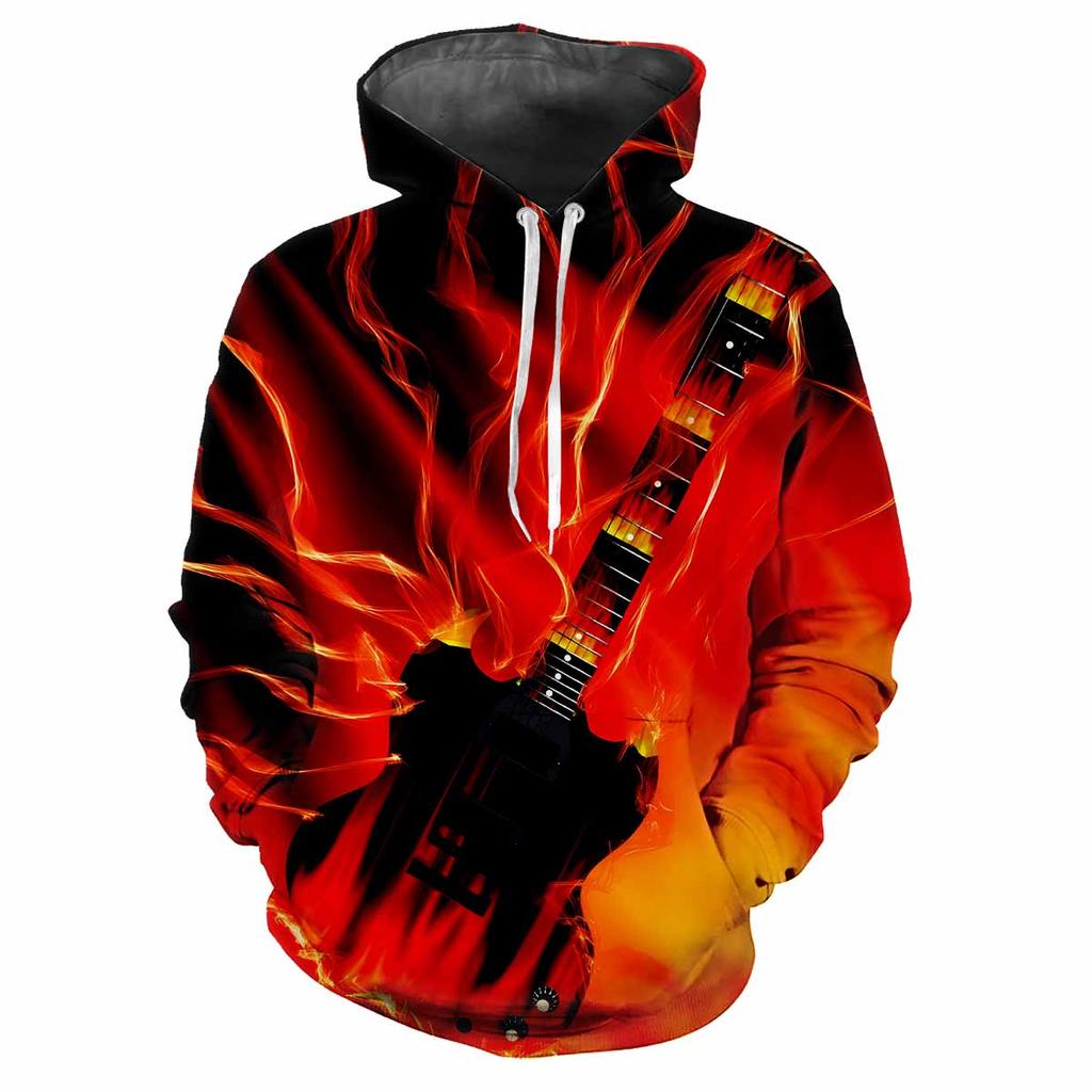 Новая рок-крутая гитара 3D-печать повседневная мода мужская повседневная мужская мода удобная хип-хоп музыка энтузиасты толстовки уличная