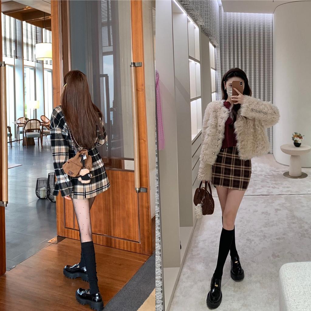 Cowhide version~ 5cm height-increasing thick-soled small gold coin loafers, female British small black small leather shoes, thick heel single shoes