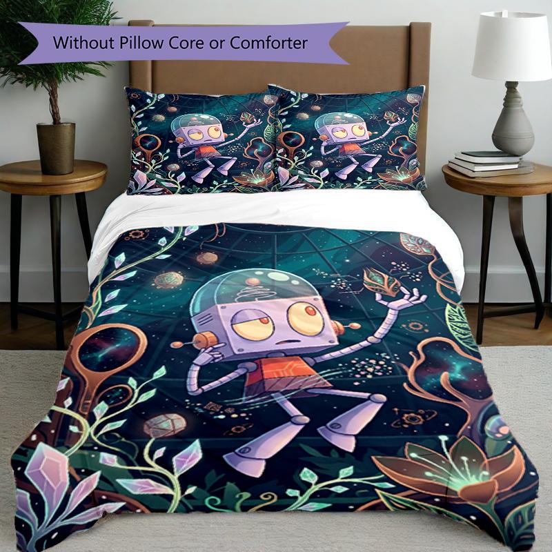 3pcs Duvet Cover Set (1*Duvet Cover + 2*Pillowcase, Without Core), Cosmic Bot Crew Print Bedding Set, Bedroom Decor, All‑Season, Birthday Gift