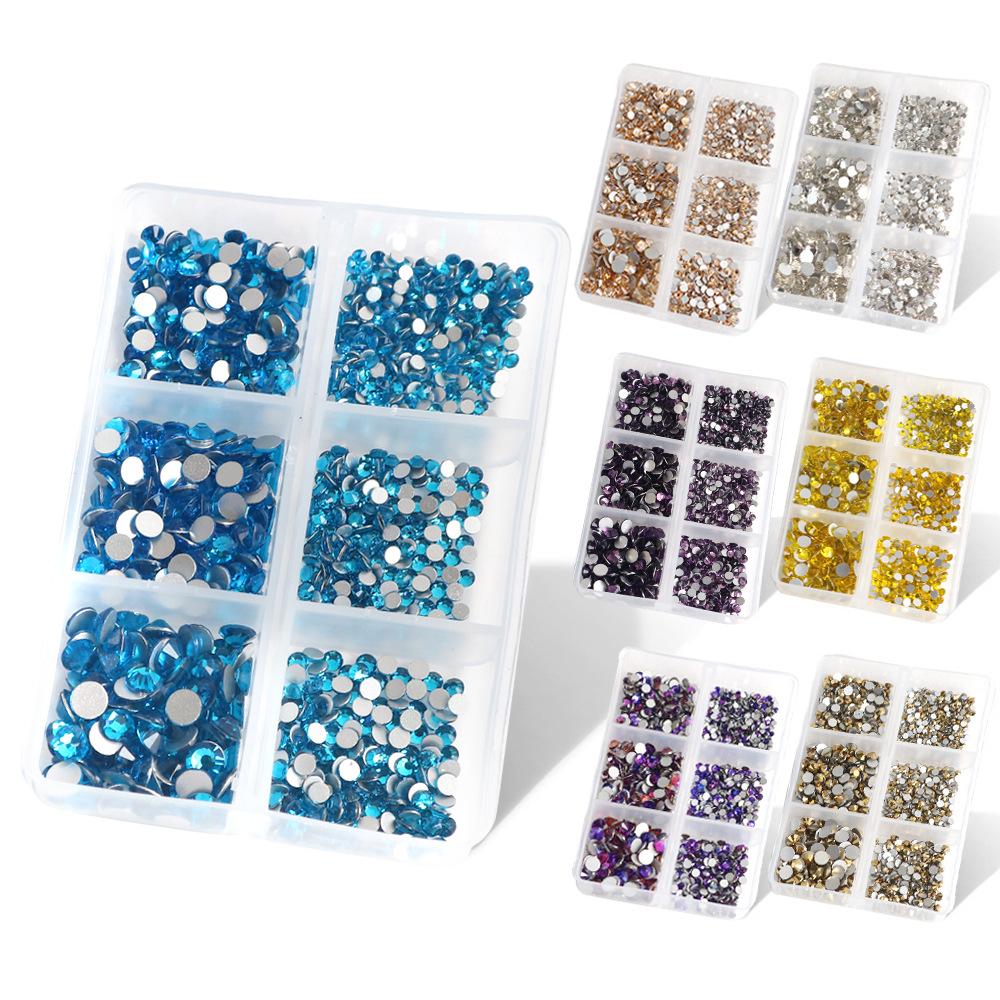 Украшения для ногтей 6 сеток стеклянные кристаллы стразы белого цвета смешанные супер вспышка плоское дно бриллиант цветной дизайн ногтей бриллиант