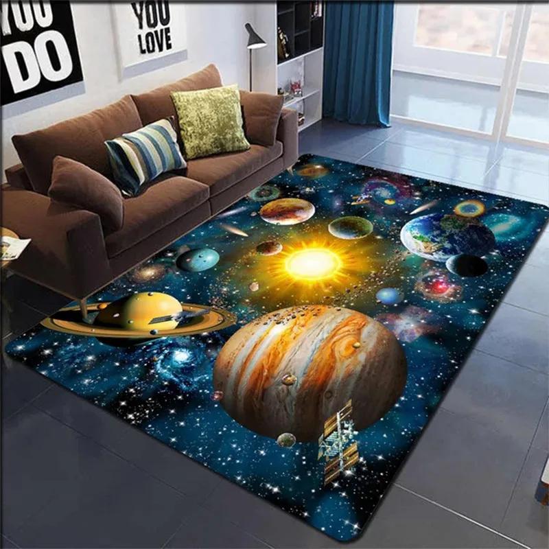 Sci-Fi Space Theme Rug for Astronomy Enthusiast Home Living Room Kids Room Media Room Soft Durable Easy-Clean Decor Rug