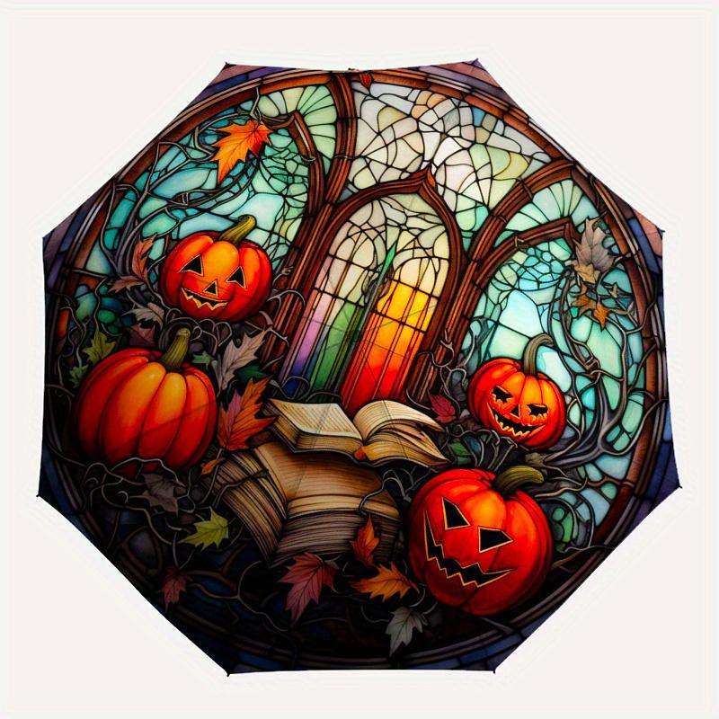 Stained Glass Window with Pumpkins and Books Umbrella Day Gift Y259