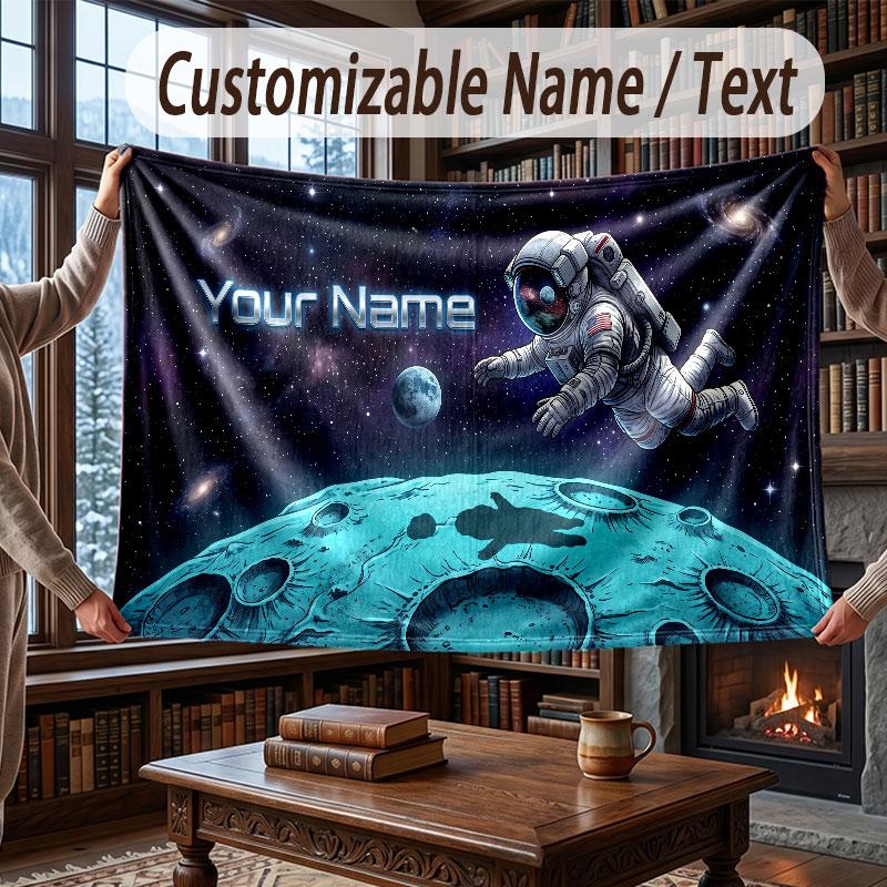 Space Cosmic Theme Throw Blanket Custom Name Text Personalized Blanket Soft Cozy Blanket for Home Sofa Bed