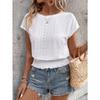 Women's Spring and Summer New Round Neck Jacquard Hollow Short-sleeved T-shirt Sweet Casual Tops