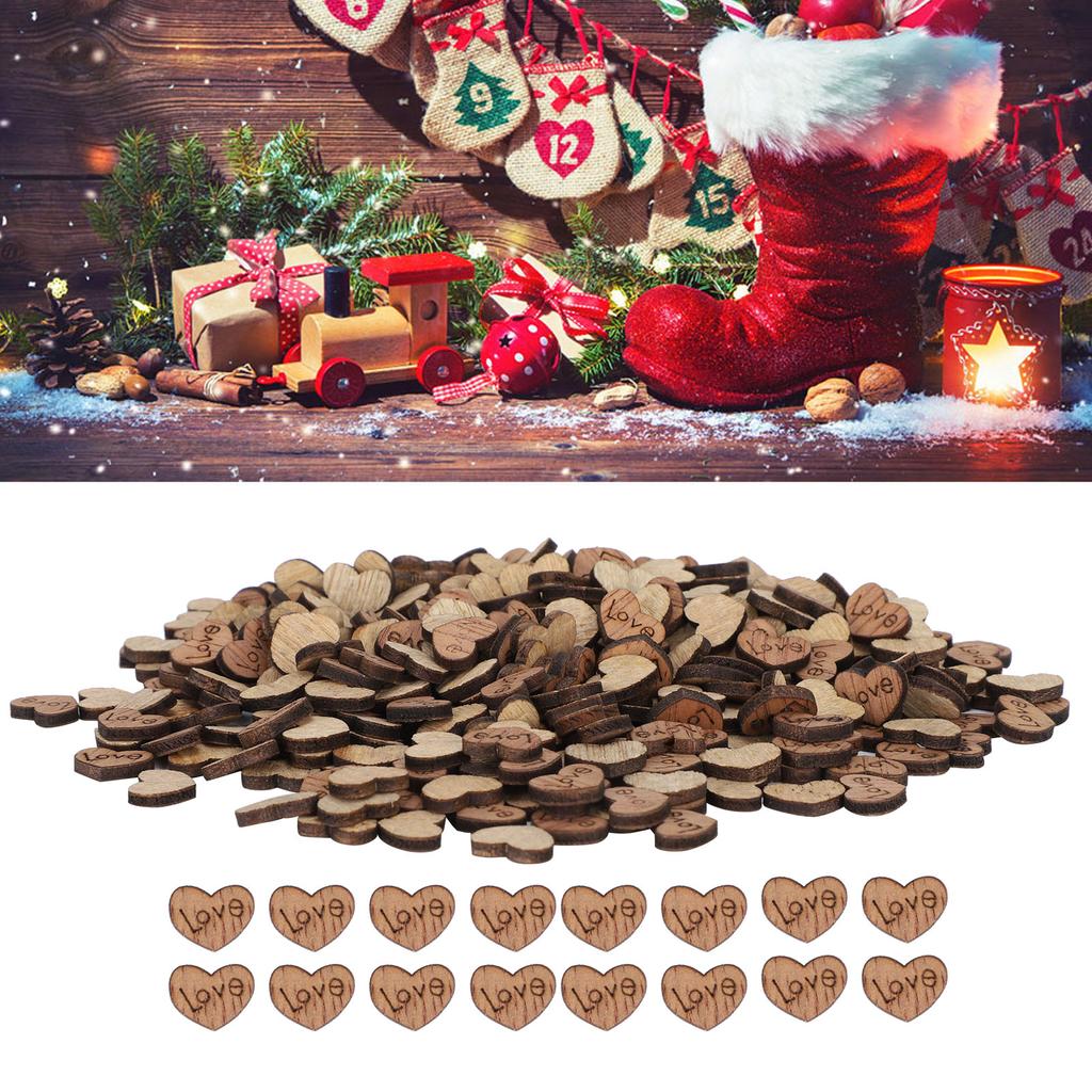 300Pcs Wooden Heart Confetti Natural Craft DIY Ornament Valentine"s Day Wedding Decoration