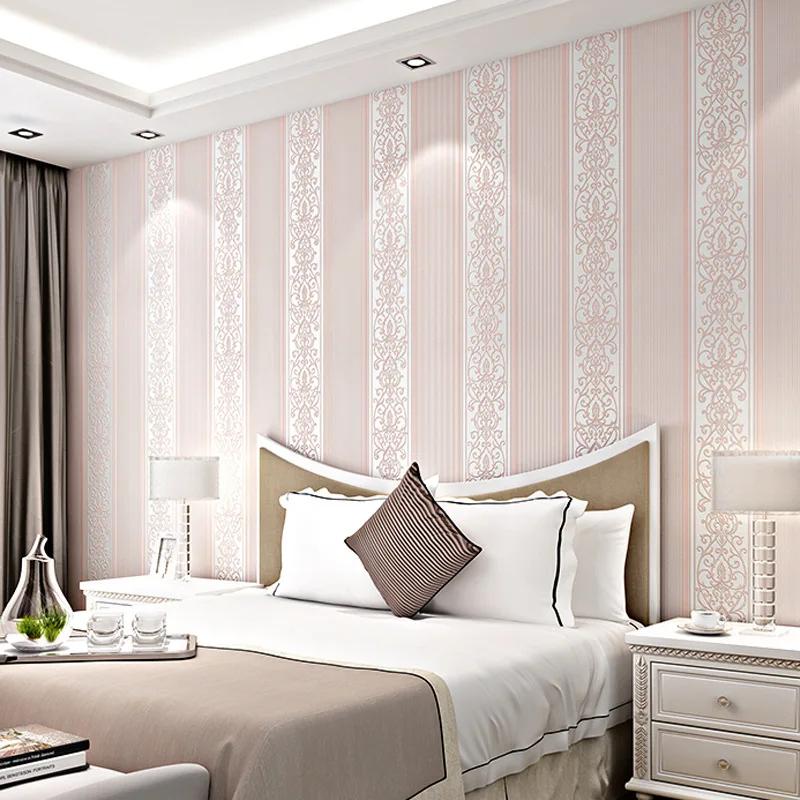 Grey/White/Beige/Pink Shimmer Damask Striped Wallpaper For Bedroom Modern Embossed Texture Wall Paper Roll Home Decor