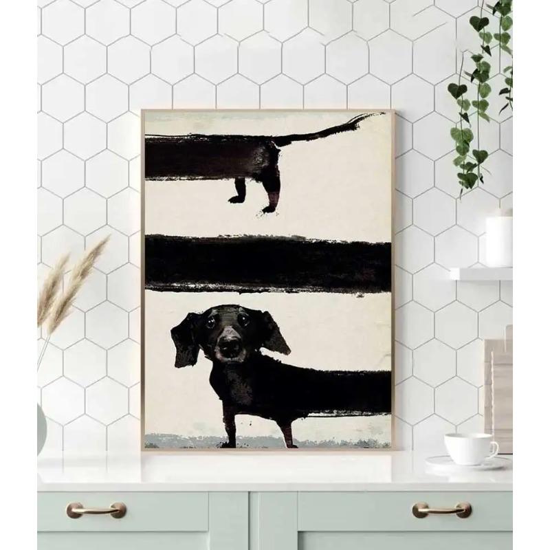 Modern Funny Animals Wall Art Poster Prints Abstract Black Dachshund Dog Canvas Painting Picture for Living Room Home Decor