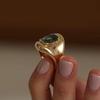 Simple and High Quality Green Tourmaline Thick Golden Glossy Vintage Rings for Women Light Luxury Design Sense Fashion Jewelry