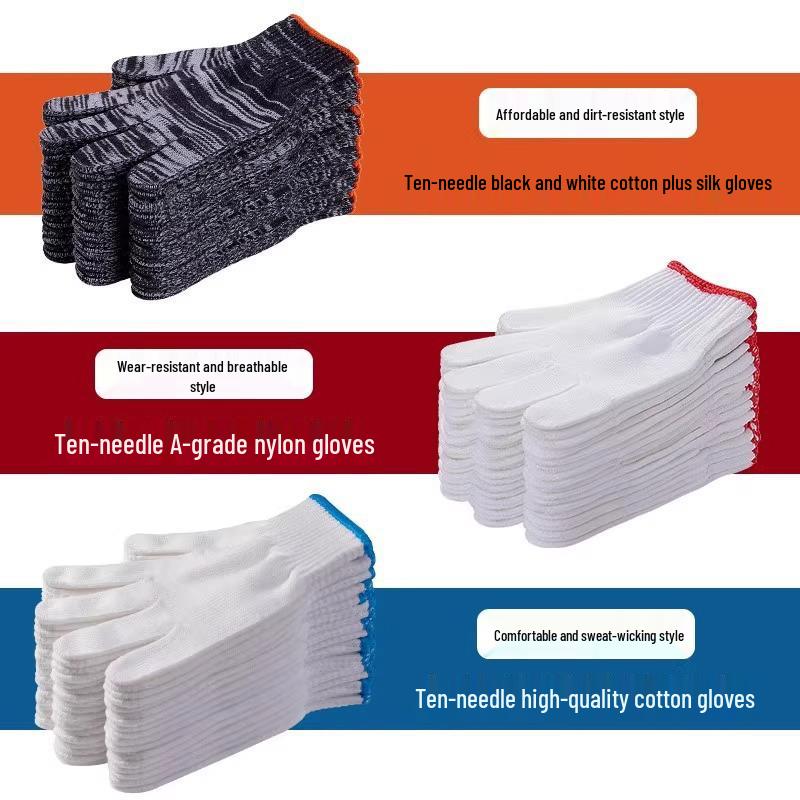 White Cotton Yarn Anti-Slip Work Gloves - Wear-Resistant, Thickened for Labor Protection in Construction and Auto Repair