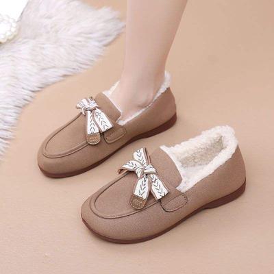 Новые зимние бархатные теплые утолщенные пушистые туфли женские туфли Дуду мягкая подошва на одной педали хлопковые туфли подошва из говяжьей жилы лоферы