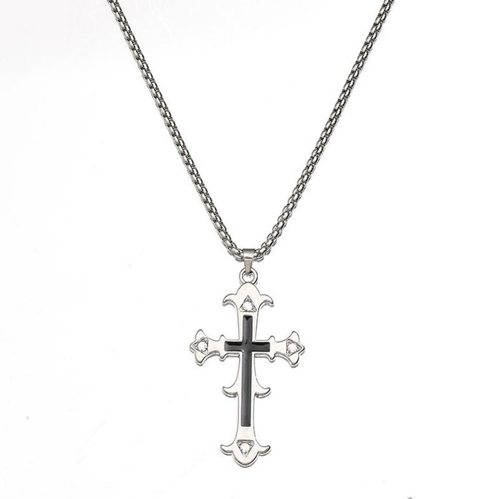 Cross Pendant Necklace Chrome Heart Diamond Necklace Cross Necklace Pendant Street Style Titanium Steel Cross Necklace Jewelry