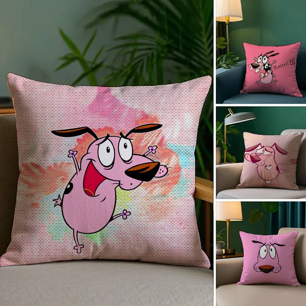Cartoon CCourage Cowardly Dog Pillow Case Sofa Living Room Bedroom Doublesided Printing Square Cushion Nap Time Pillow Case