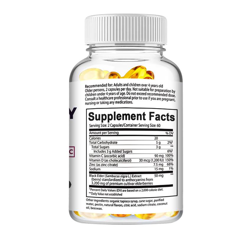 Elderberry Capsules 3200mg - with Black Elder Extract - Energy & Immune Booster