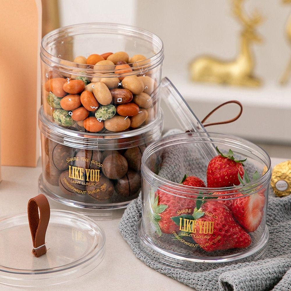 Portable Plastic Food Storage Box Round Keep Fresh Cereal Grain Organizer Moisture-Proof with Lid Nut Coffee Bean Jar for Home