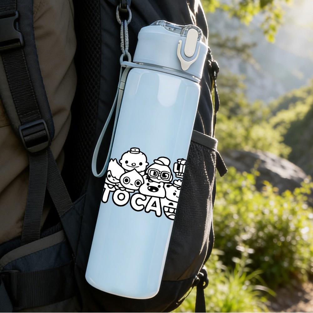 1PC Cute Group Cartoon Character Print 750ml Color Plastic Sports Water Bottle Leakproof Flip Straw Lid Suitable for Sports Office Home Use