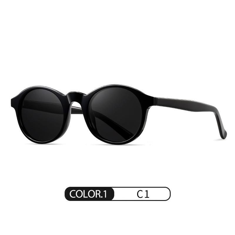 Polarized sunglasses S31126, retro round frame, acetate temples, 3+2 metal hinge, acetate eyewear