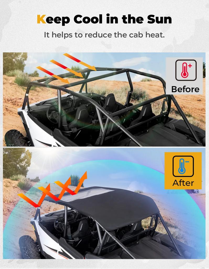 KEMIMOTO UTV Soft Roof Canvas Top 1680D Compatible with Polaris RZR XP 4 1000 2024-2026Sunshade Oxford Fabric Roof Top
