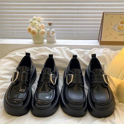 Черные лаковые туфли на платформе с круглым носком, женские, новые, весна-осень 2025, туфли-лодочки в британском стиле