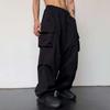 Men Cargo Pants Multi Pocket Oversized Solid Color Elastic High Waist Deep Crotch Ankle-banded Soft Breathable Hip Hop Streetwear Men Long Trousers