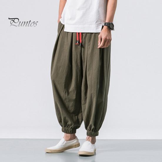 Весна Осень Мужские шаровары Шаровары Свободные завязывающиеся на шнурок эластичные карманы Глубокий шаговый шов с резинкой на щиколотке Однотонные спортивные брюки Повседневная одежда Спортивные брюки