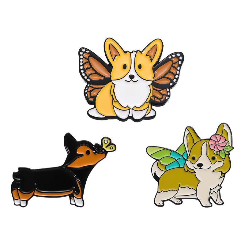 Charming Alloy Brooch In Cute Dog Design From Cartoon Animal Butterfly Series For Trendy Outfits