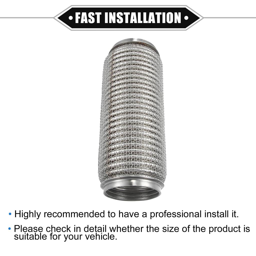 ABSOPRO Гибкий выхлопной соединительный патрубок универсальный для долговечной нержавеющей трубы серебристого тона, 76x254 мм, сильфон, автомобили, сталь,