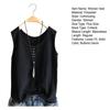 Women Vest Round Neck Buttons Decor Sleeveless Tank Tops Solid Color Loose Fit Thin Summer Tops Daily Wear
