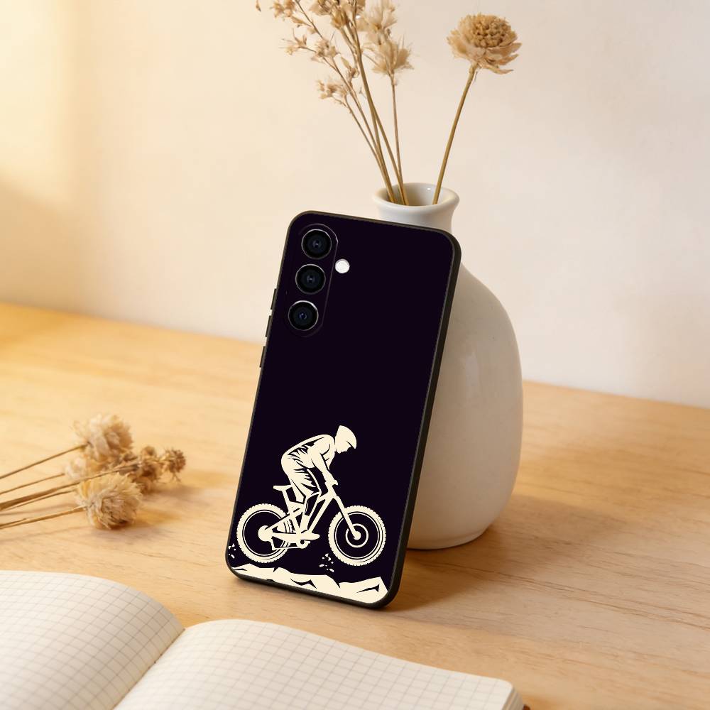 Mountain Bike Bicycle Phone Case Black Silicone Soft For Samsung Galaxy A73,A72,A71,A70,A53,A52,A51