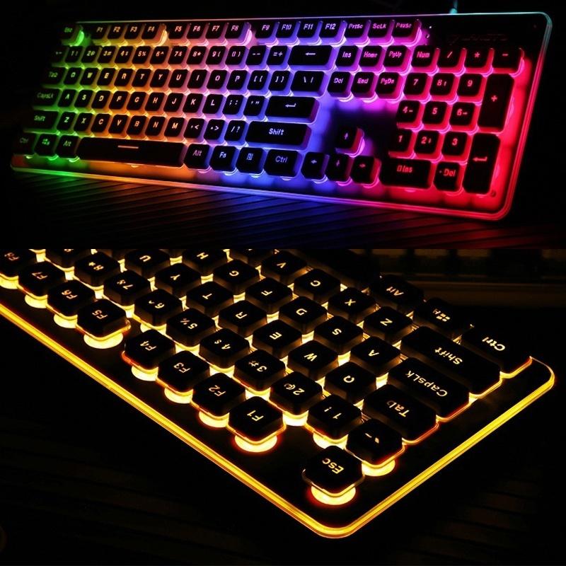 Игровая USB-клавиатура со светодиодной подсветкой, 104 клавиши, эргономичная клавиатура с подставкой для запястья, для ПК с ОС Windows, настольного компьютера и ноутбука