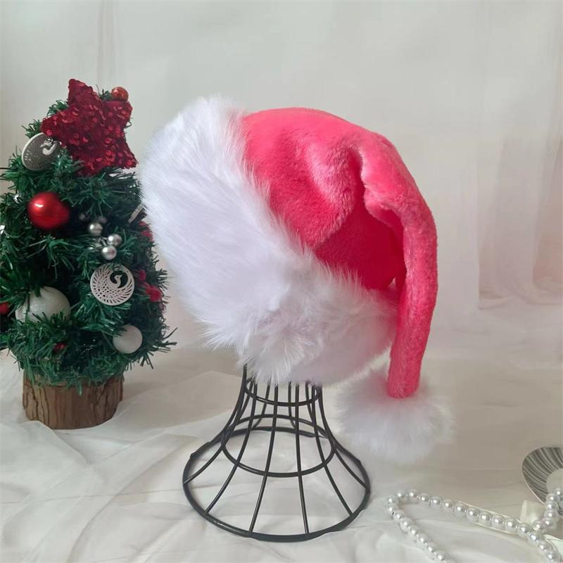 Christmas Santa Hat Xmas Pink Long Plush Holiday Red Black Hat For Adults And Kids Unisex New Year Festive Party Supplies