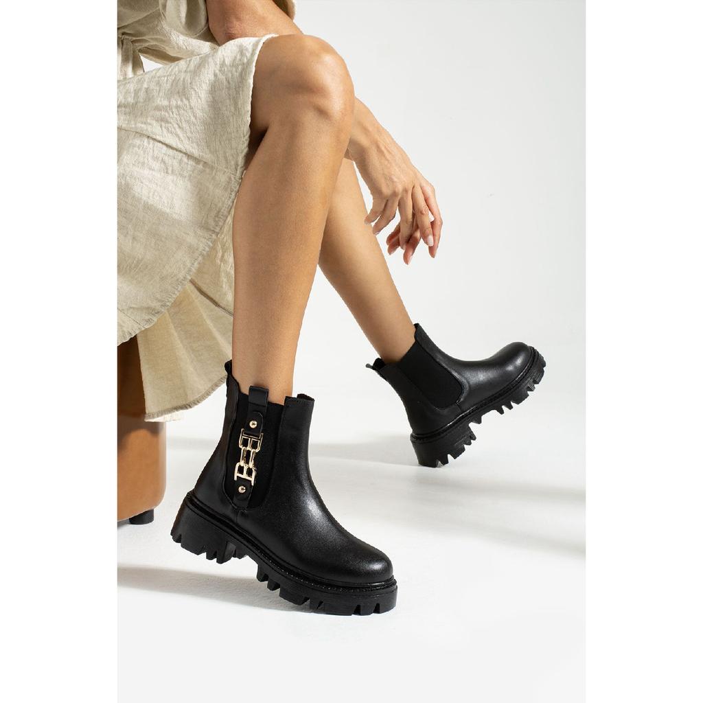 Женские ботинки на каждый день черные на резинке (подошва 5 см)