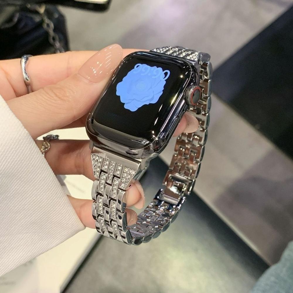 Блестящий металлический ремешок для Apple Watch Ultra Ремешки 49 мм 38 40 41 42 44 45 46 мм Ювелирный металлический ремешок с бриллиантами для iWatch Серии 11 10 9 8 7 6 5 4 3
