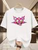 Men'S Funny Pink Cat And Monster Graphic Tee - Anime Style Japanese Cartoon Design, Expressive Eyes, Casual Round Neck S