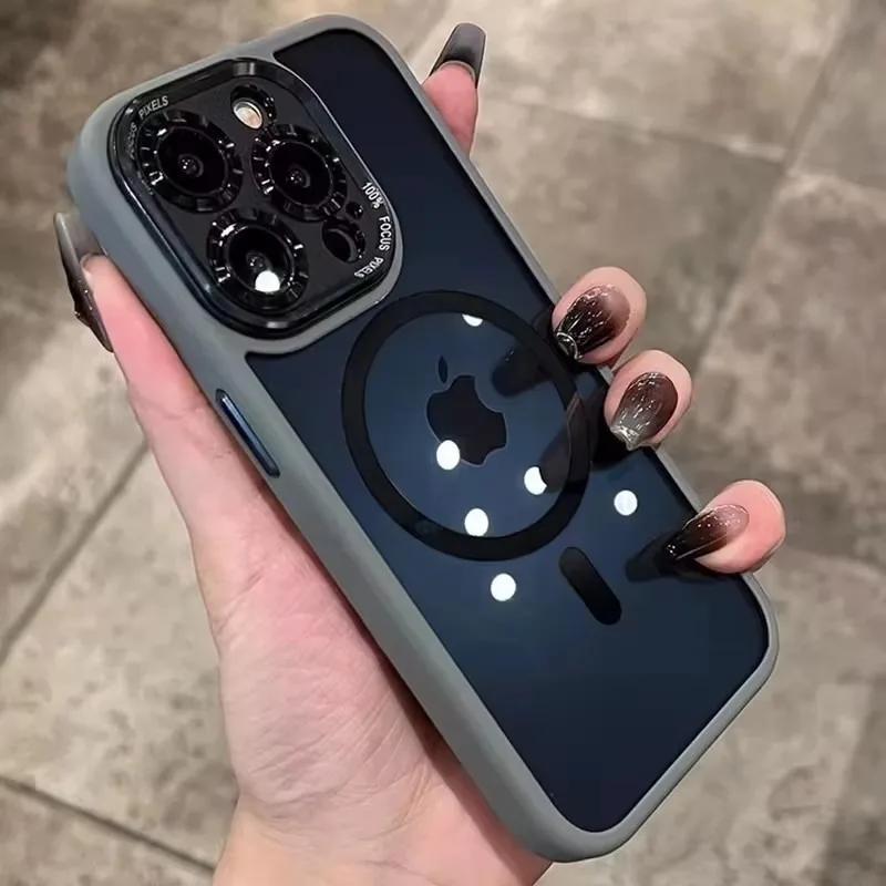 Роскошный магнитный металлический бампер с защитой объектива для iPhone 17 16 15 14 13 12 Pro Max 16 Plus, беспроводная зарядка, жесткая прозрачная крышка