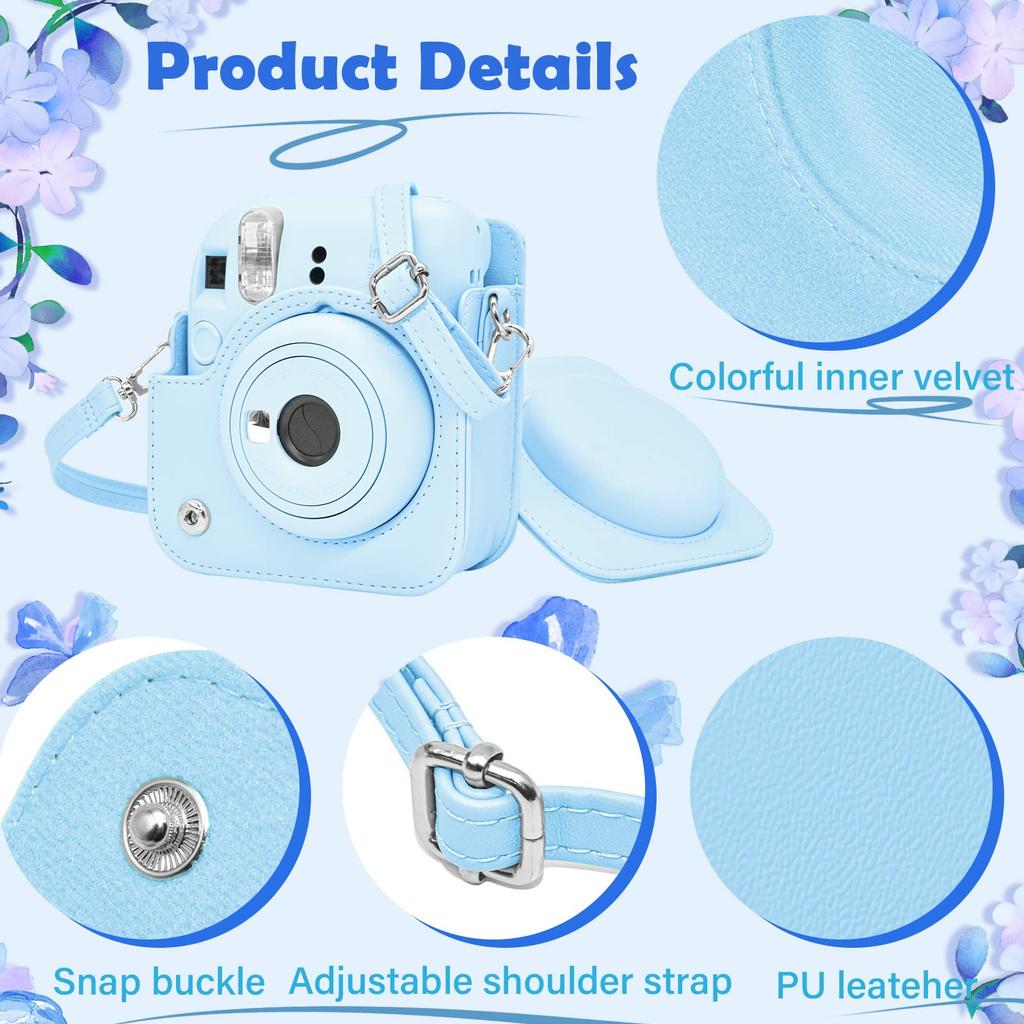 kinokoo Instax Mini 12 Case, Fujifilm Instax Mini 12 Camera Case with Snap Closure and Shoulder Strap (Blue)