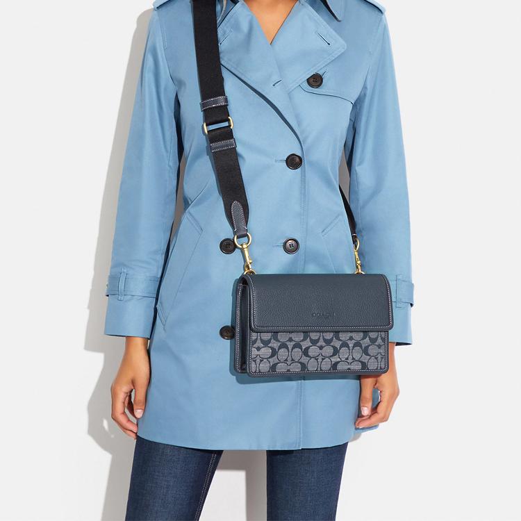 New COACH Turner Mulberry Silk Plain Weave Fabric Shoulder Bag, Crossbody Bag Medium Size Men's Denim Blue CH828-B4DE